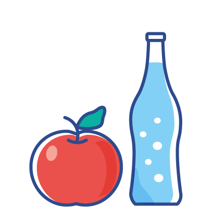 Apfel und Wasserflasche