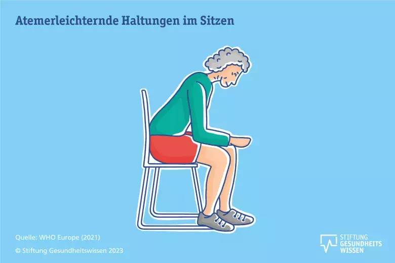 Grafik: Eine Frau macht eine Atemübung auf einem Stuhl