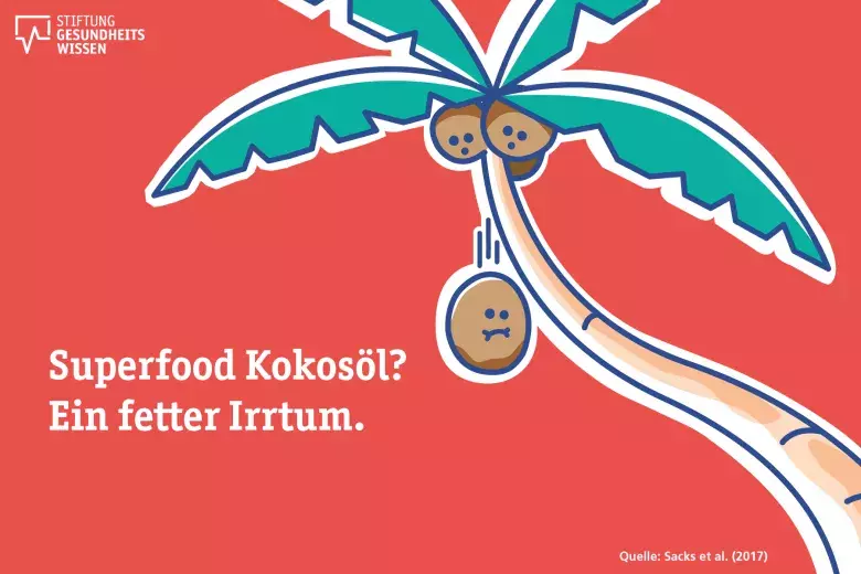 Kokospalme und Text "Superfood Kokosöl - ein fetter Irrtum"
