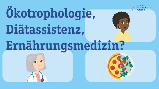 Auf der Grafik sind drei verschiedene Frauen und eine Pizza abgebildet. Der Text lautet: Ökotrophologie, Diätassistenz, Ernährungsmedizin.